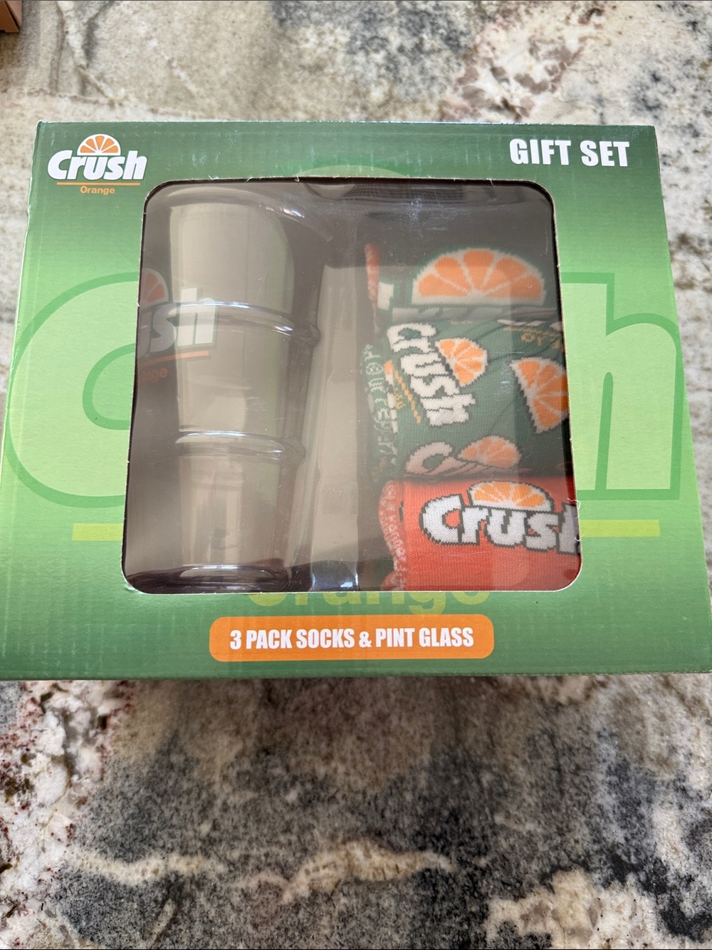 Crush Branded Women’s Sock Set with Pint Glass - Green & Orange
